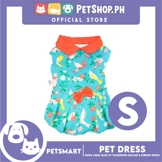 Pet Dress Birds Aqua Blue with Tangerine Collar and Ribbon (Small) DG-CTN179S