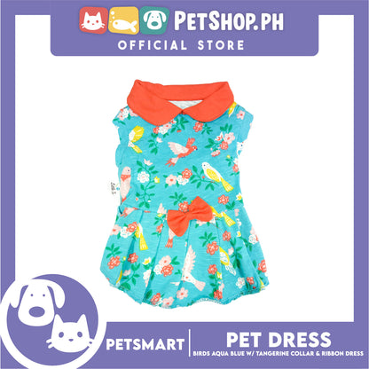 Pet Dress Birds Aqua Blue with Tangerine Collar and Ribbon (Small) DG-CTN179S