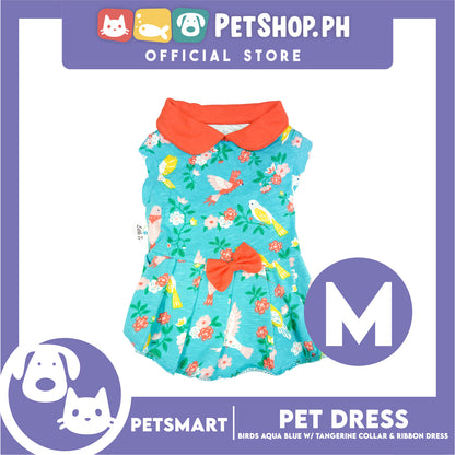 Pet Dress Birds Aqua Blue with Tangerine Collar and Ribbon (Medium) DG-CTN179M