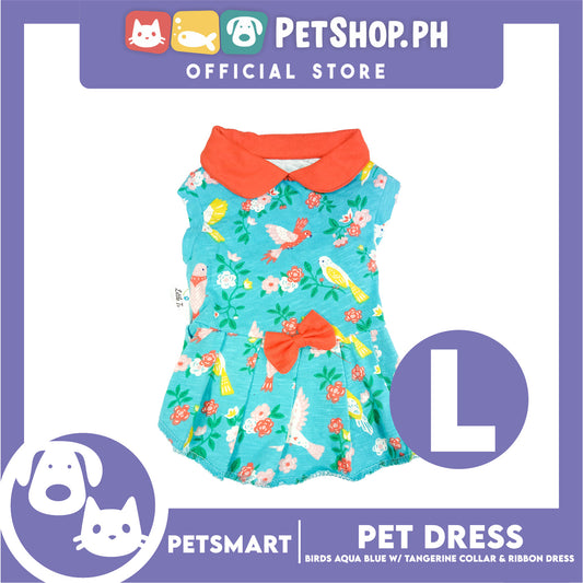 Pet Dress Birds Aqua Blue with Tangerine Collar and Ribbon (Large) DG-CTN179L