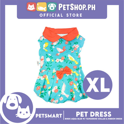 Pet Dress Birds Aqua Blue with Tangerine Collar and Ribbon (XL) DG-CTN179XL
