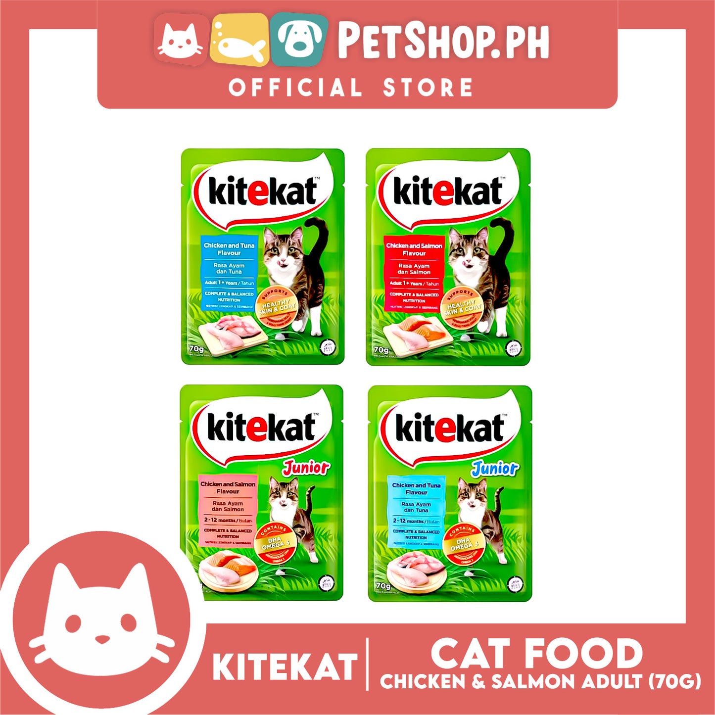 Kitekat Wet Cat Food in Pouch for Adult 70g (Chicken and Salmon)