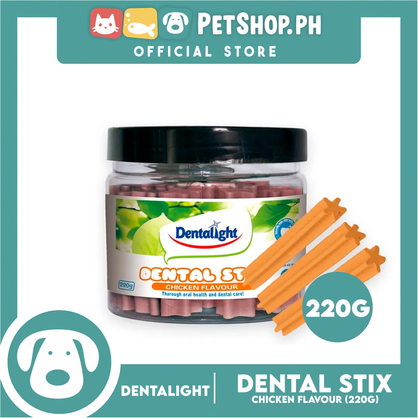 Dentalight Dental Stix Chicken Flavor Dog Treats 220g