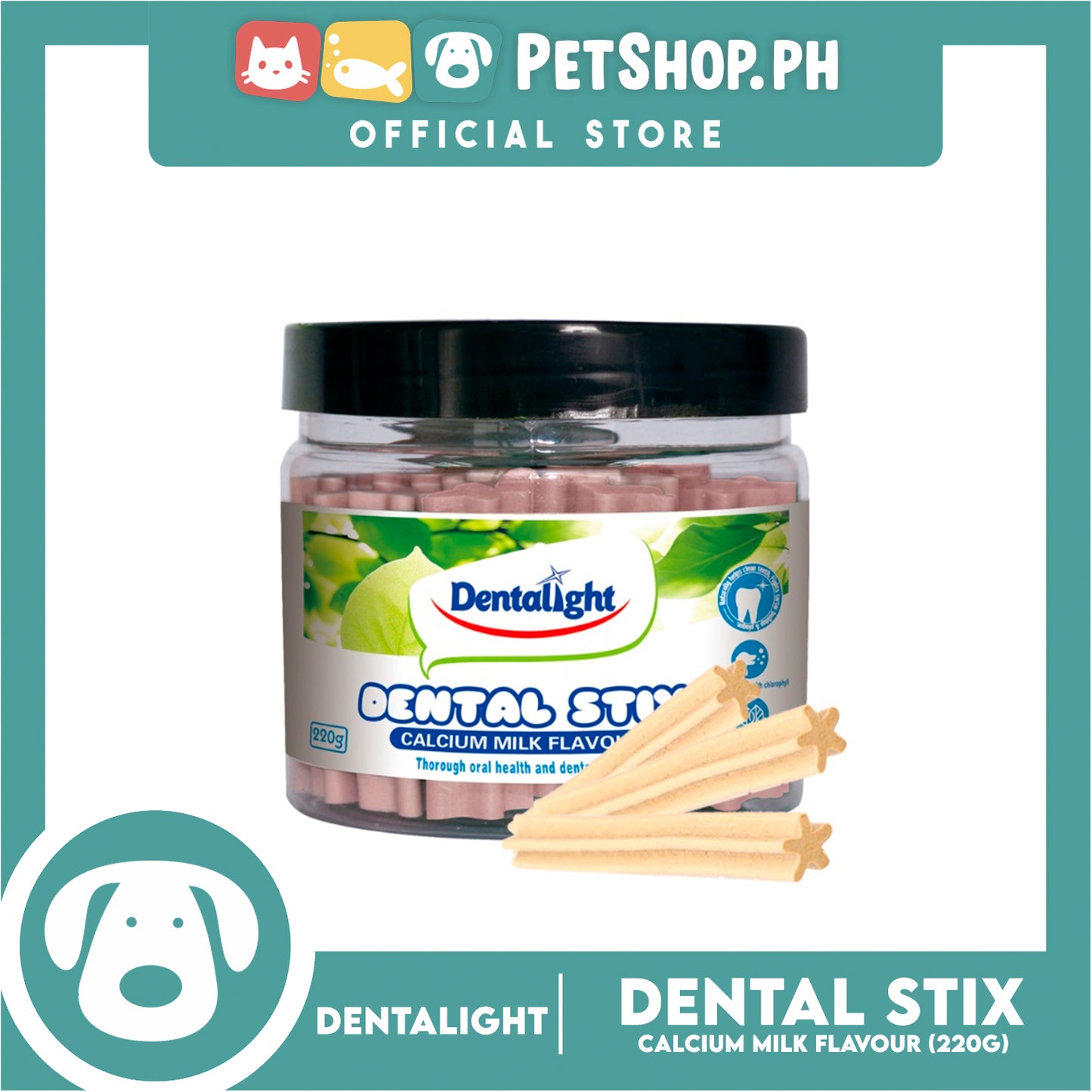 Dentalight Dental Stix Calcium Milk Flavor Dog Treats 220g