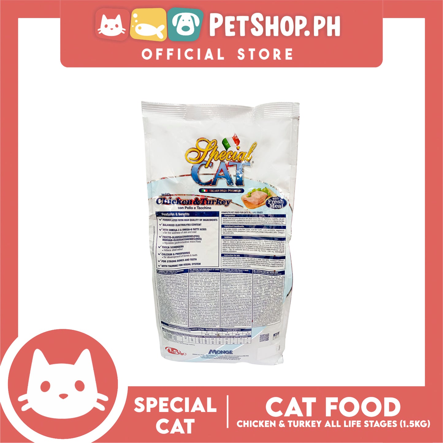 Special Cat All Life Stages Chicken and Turkey Dry Cat Food 1.5kg