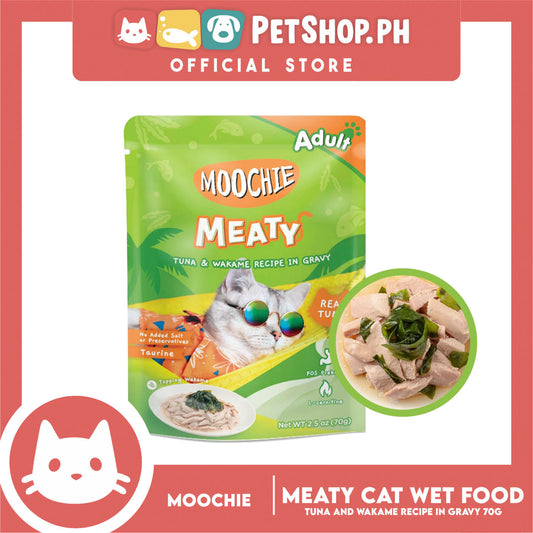 Moochie Meaty Cat Wet Food for Adult 70g (Tuna and Wakame Recipe in Gravy)