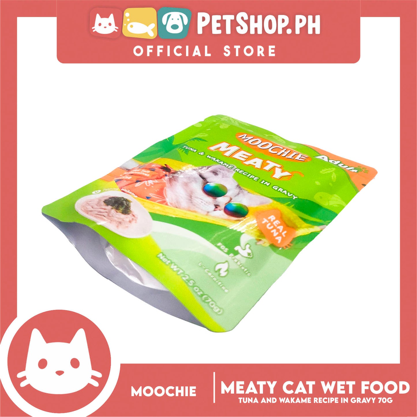 Moochie Meaty Cat Wet Food for Adult 70g (Tuna and Wakame Recipe in Gravy)