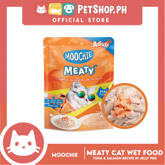 Moochie Meaty Cat Wet Food for Adult 70g (Tuna and Salmon Recipe in Jelly)