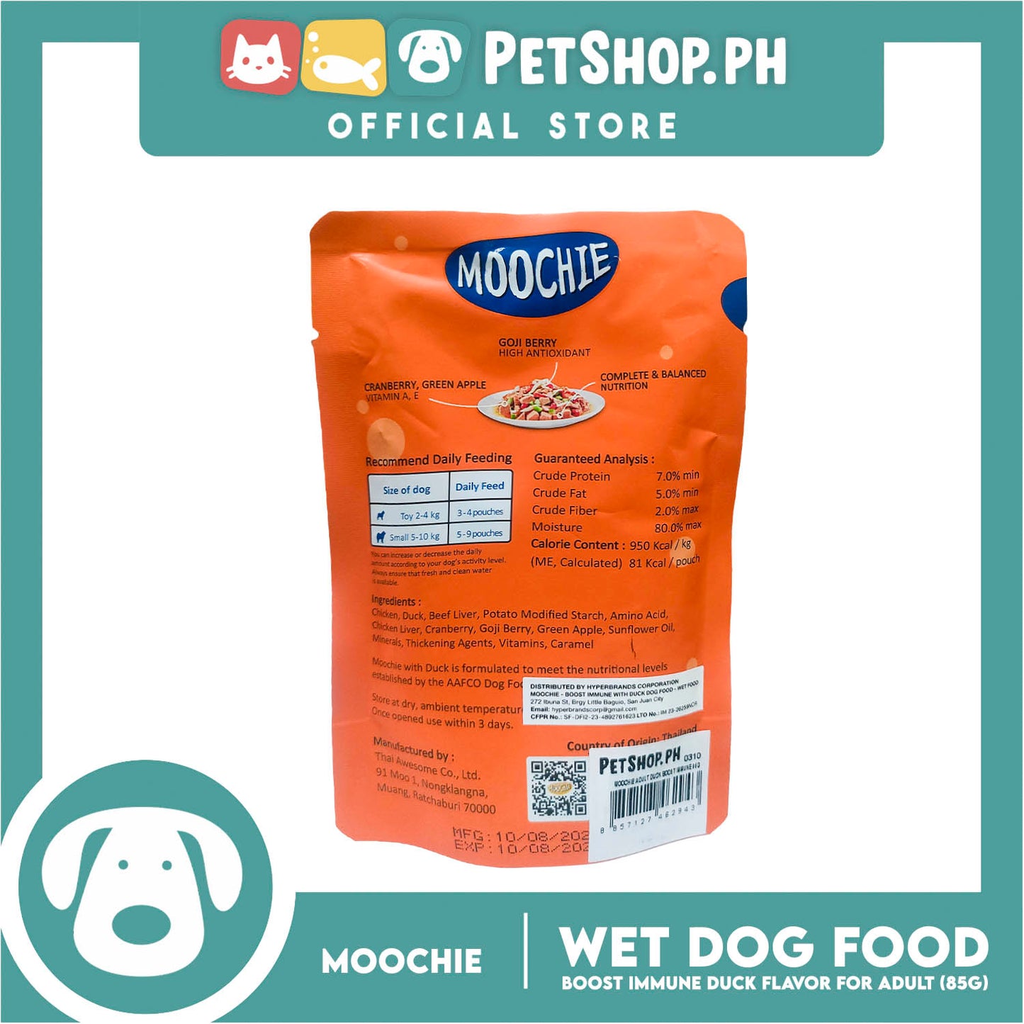 Moochie Boost Immune Dog Wet Food for Adult 85g (Duck)