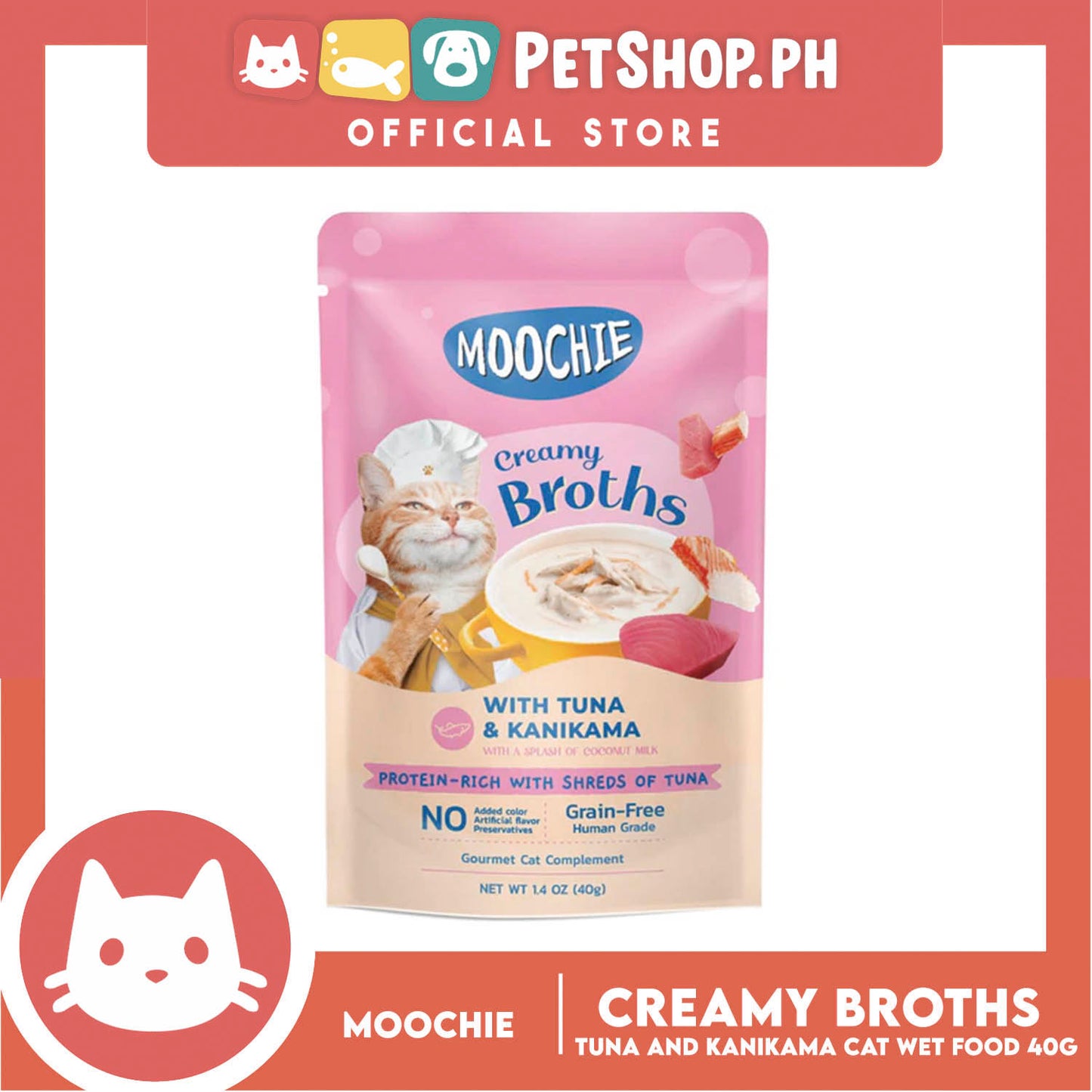 Moochie Creamy Broths, Cat Wet Food 40g (With Tuna and Kanikama)