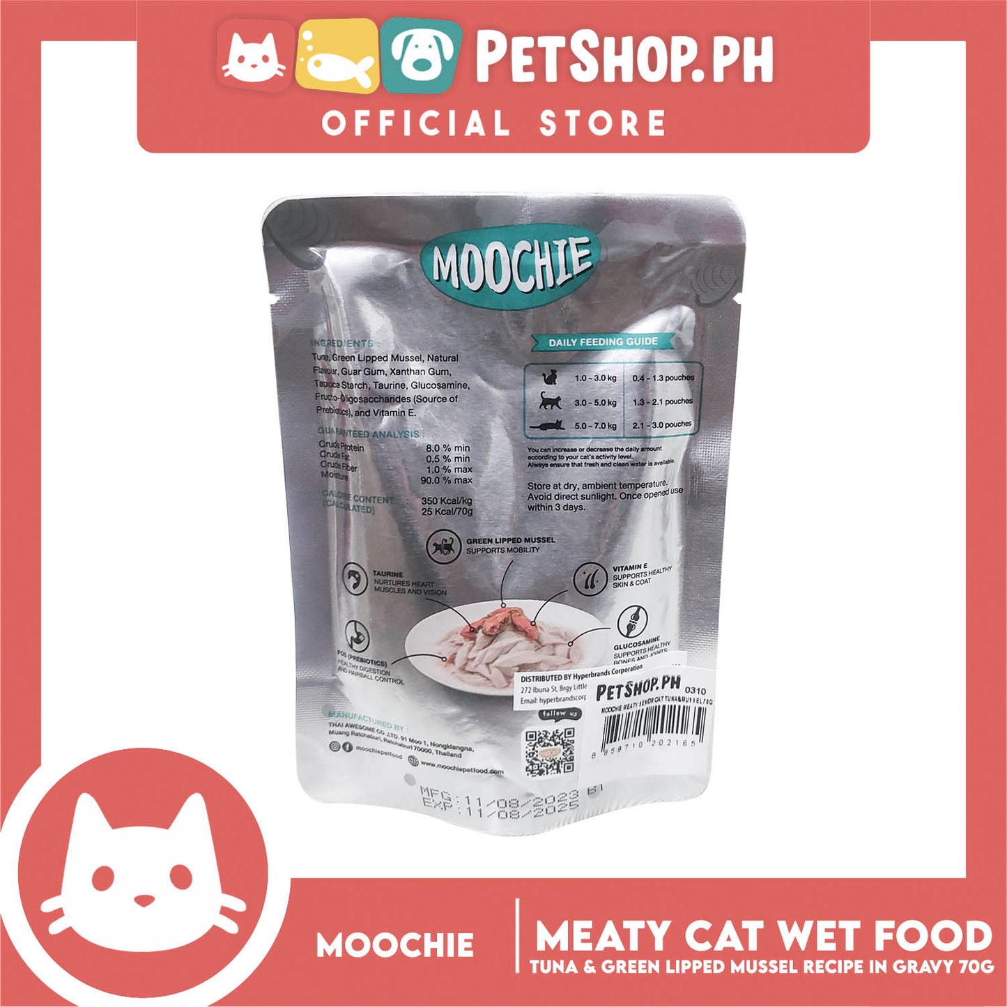 Moochie Cat Wet Food Meaty (Tuna and Green Lipped Mussel Recipe in Gravy) Senior Cats 70g