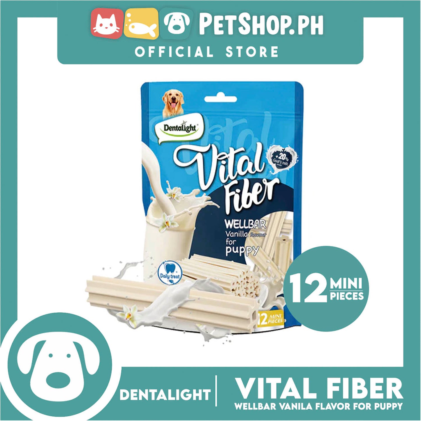 Dentalight Vital Fiber Puppy Soft Wellbar Stick Vanilla Dog Treats 12s 80g