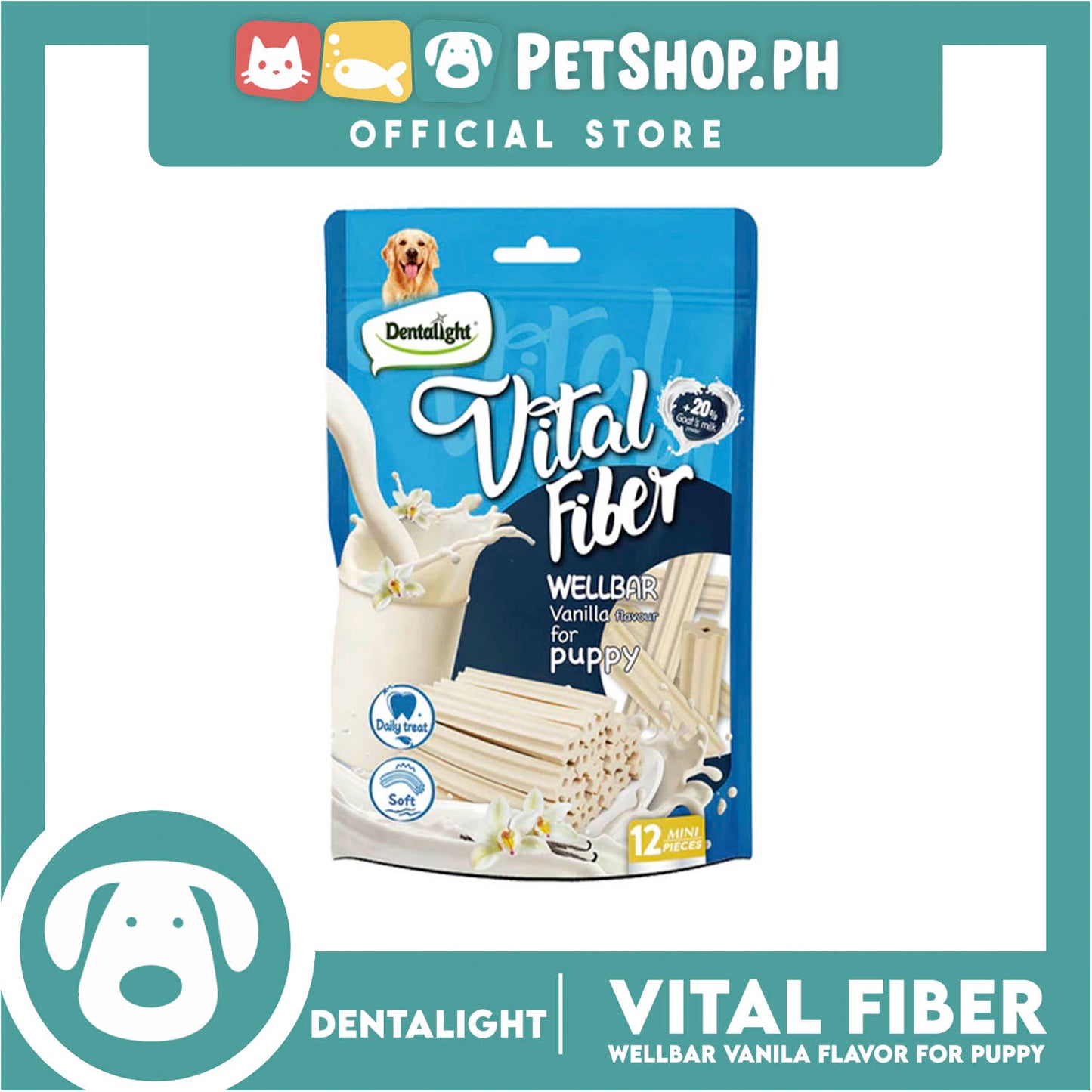 Dentalight Vital Fiber Puppy Soft Wellbar Stick Vanilla Dog Treats 12s 80g