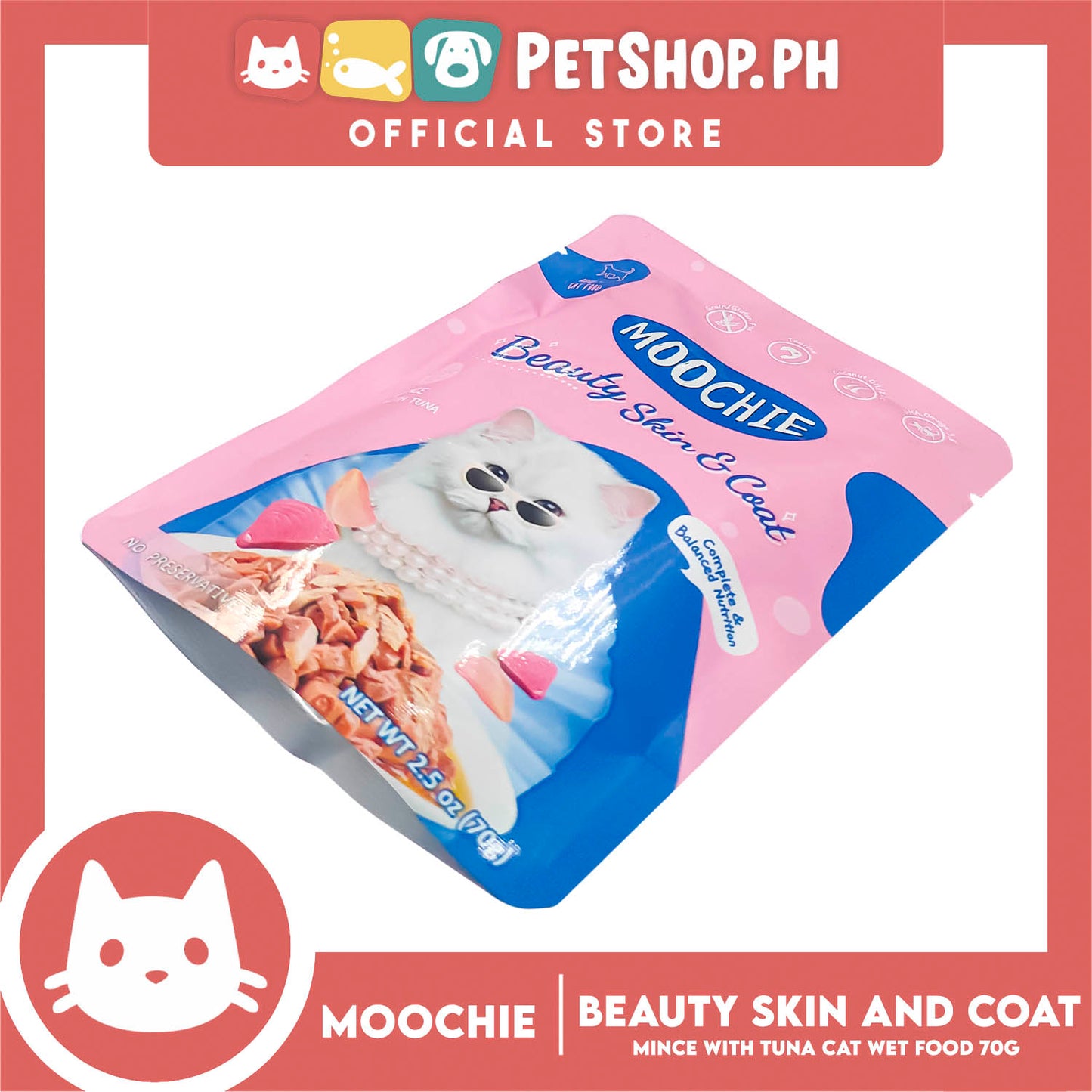 Moochie Beauty Skin and Coat Adult Cat Wet Food (Mince with Tuna) 70g