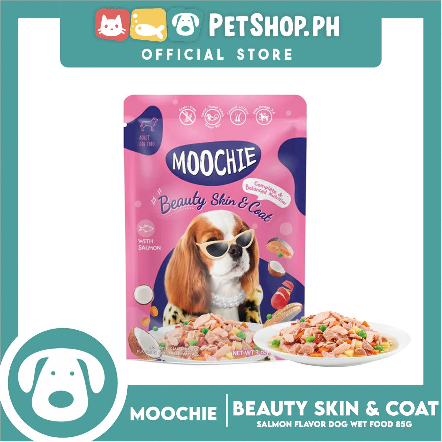Moochie Beauty Skin and Coat Adult Dog Wet Food (Salmon) 85g
