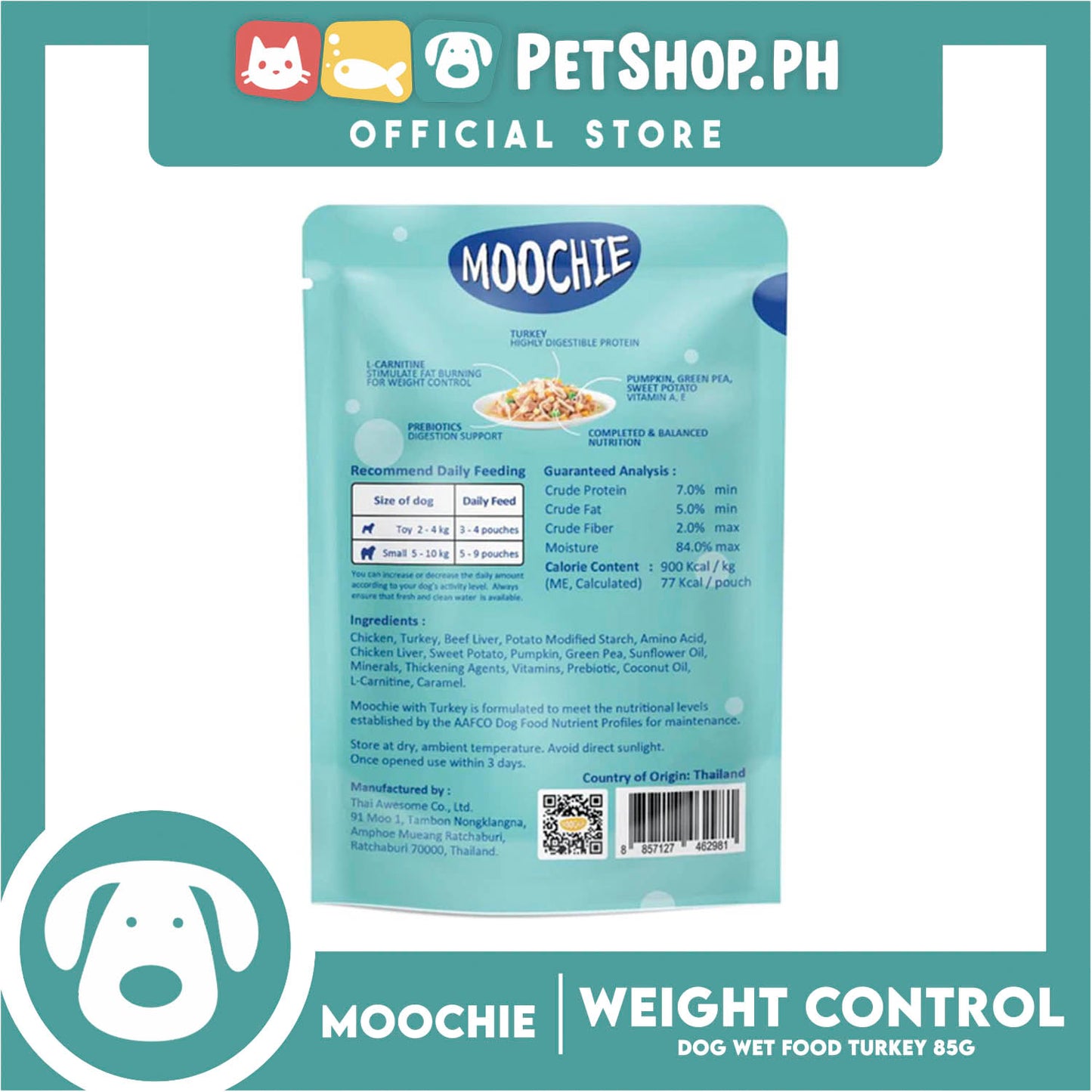 Moochie Weight Control Adult Dog Wet Food (Turkey) 85g
