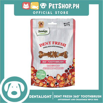 Dentalight Dent Fresh 360° Toothbrush Antioxidant and Chamomile Mixed Berry Dog Treats 150g