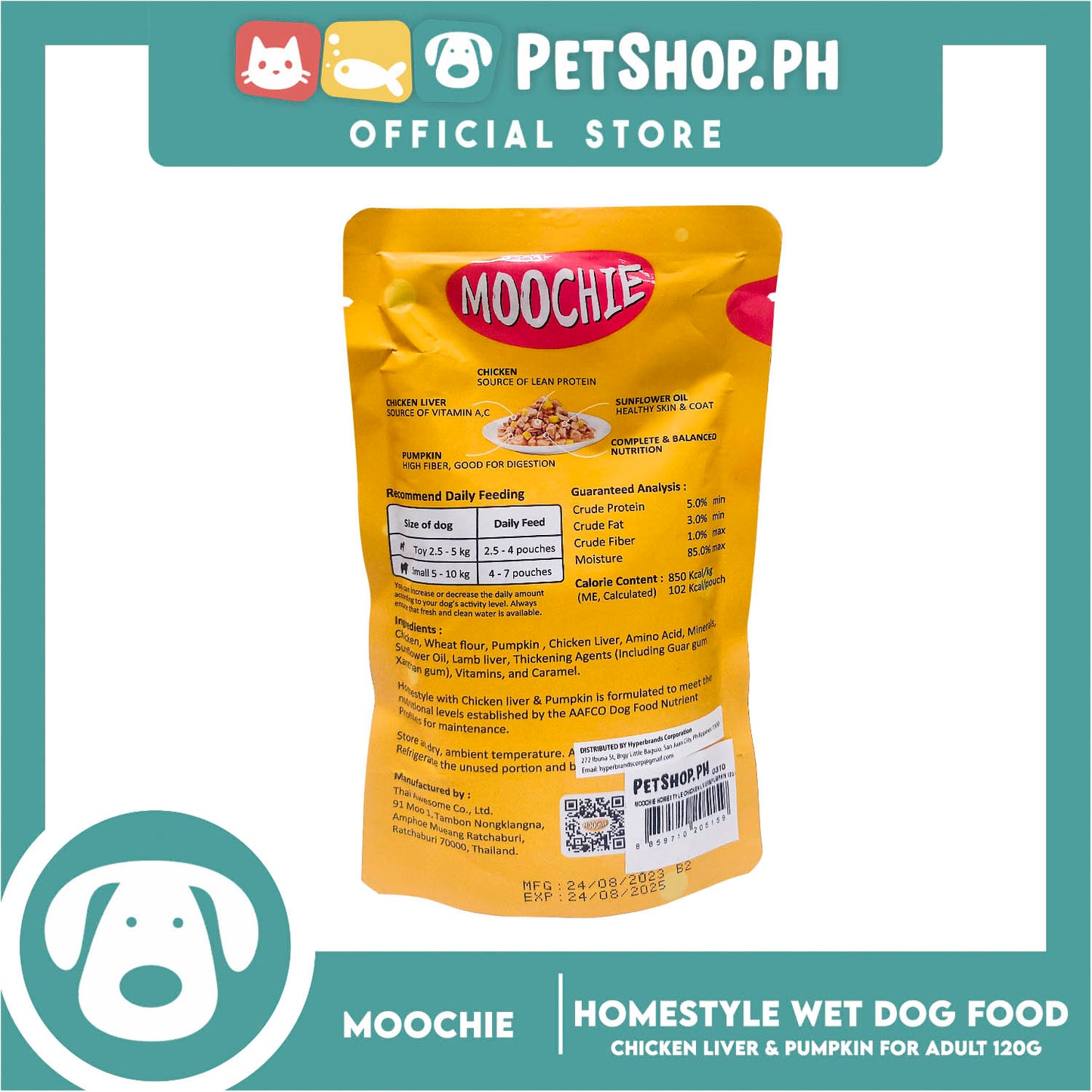 Moochie Dog Wet Food for Adult (Homestyle with Chicken and Liver and Pumpkin) 120g