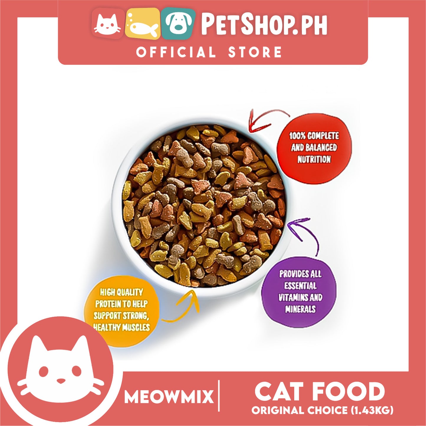 Meow Mix Original Choice Adult Cat Dry Food 1.43kg Chicken, Turkey, Salmon, Ocean Fish