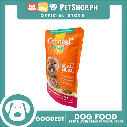 Goodest Dog Chunks in Gravy Beef and Liver Steak 130g Wet Dog Food Pouch
