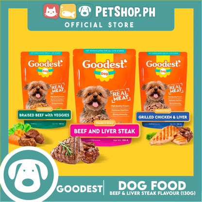 Goodest Dog Chunks in Gravy Beef and Liver Steak 130g Wet Dog Food Pouch