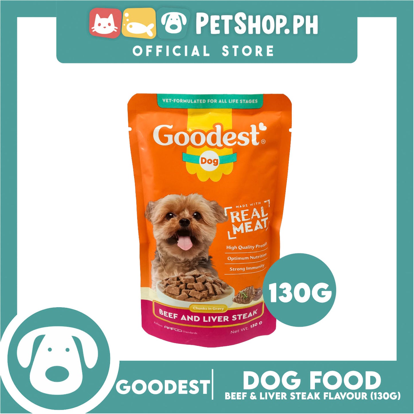 Goodest Dog Chunks in Gravy Beef and Liver Steak 130g Wet Dog Food Pouch