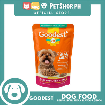 Goodest Dog Chunks in Gravy Beef and Liver Steak 130g Wet Dog Food Pouch