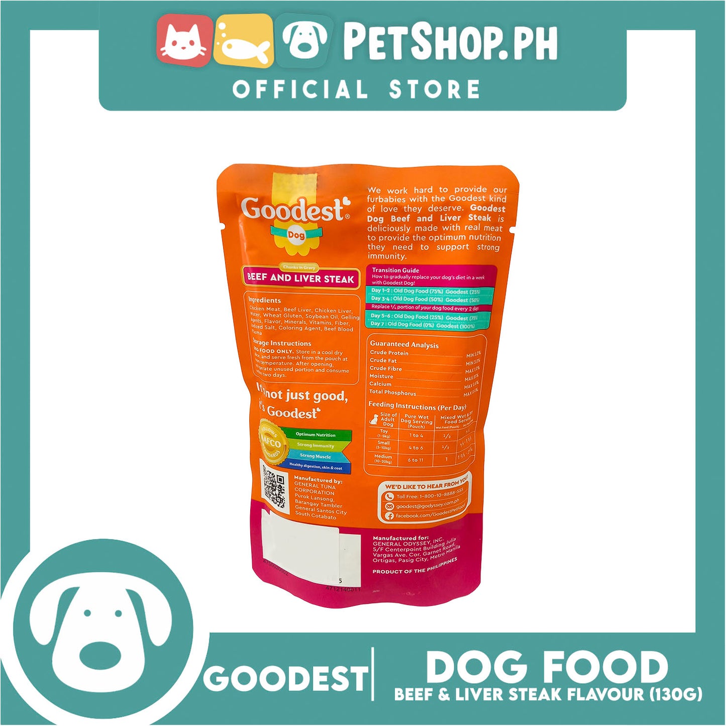 Goodest Dog Chunks in Gravy Beef and Liver Steak 130g Wet Dog Food Pouch