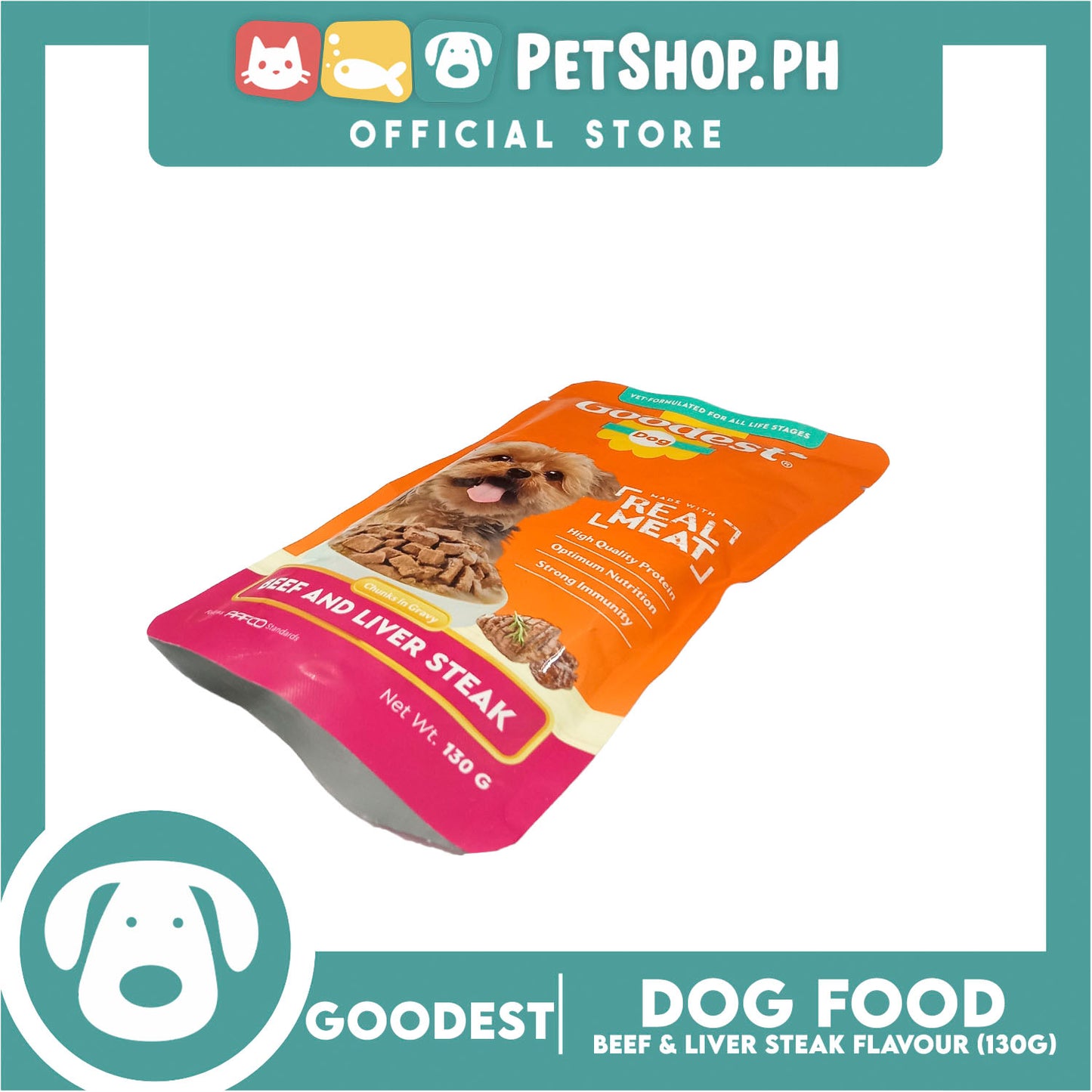 Goodest Dog Chunks in Gravy Beef and Liver Steak 130g Wet Dog Food Pouch