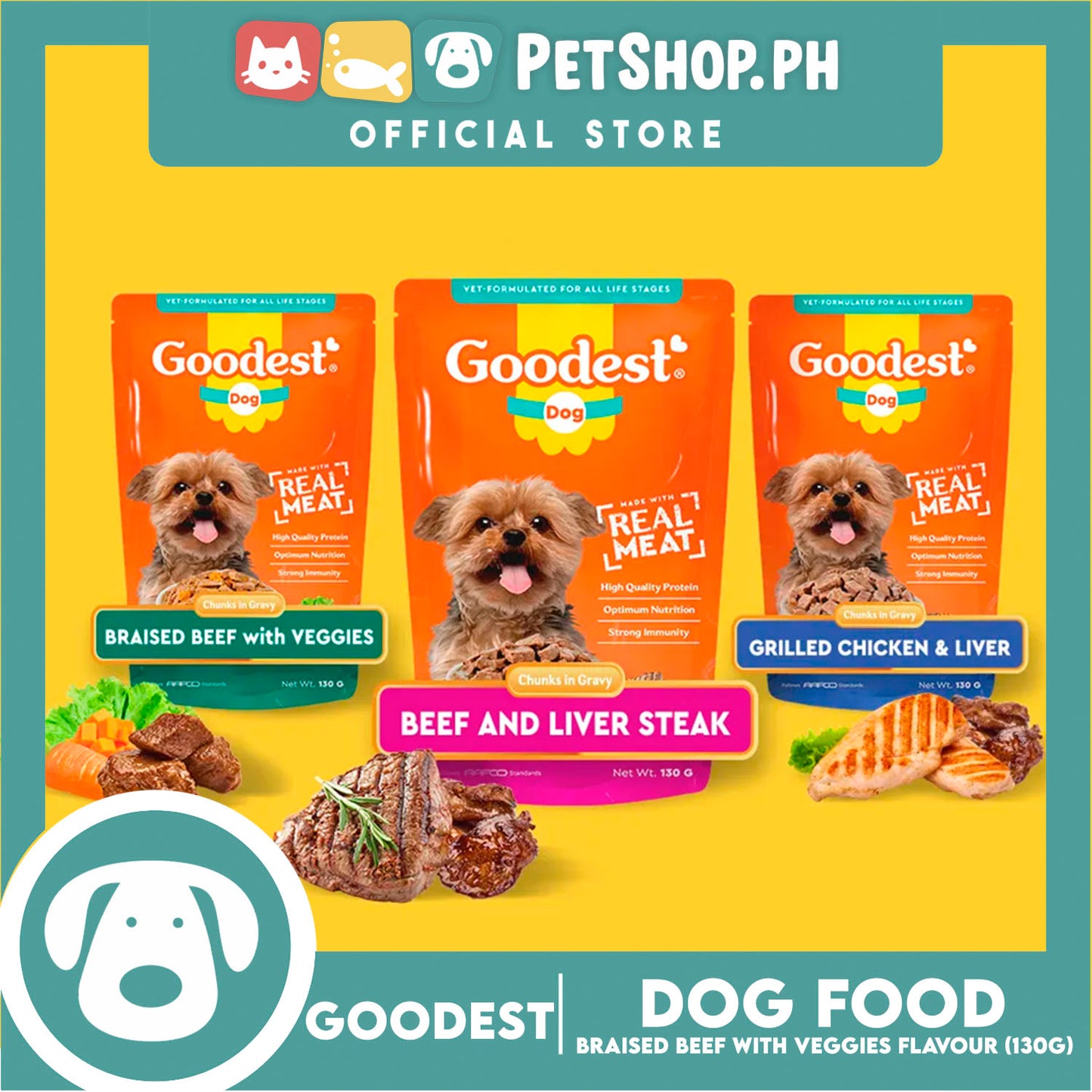 Goodest Dog Chunks in Gravy Braised Beef with Veggies 130g Wet Dog Food Pouch