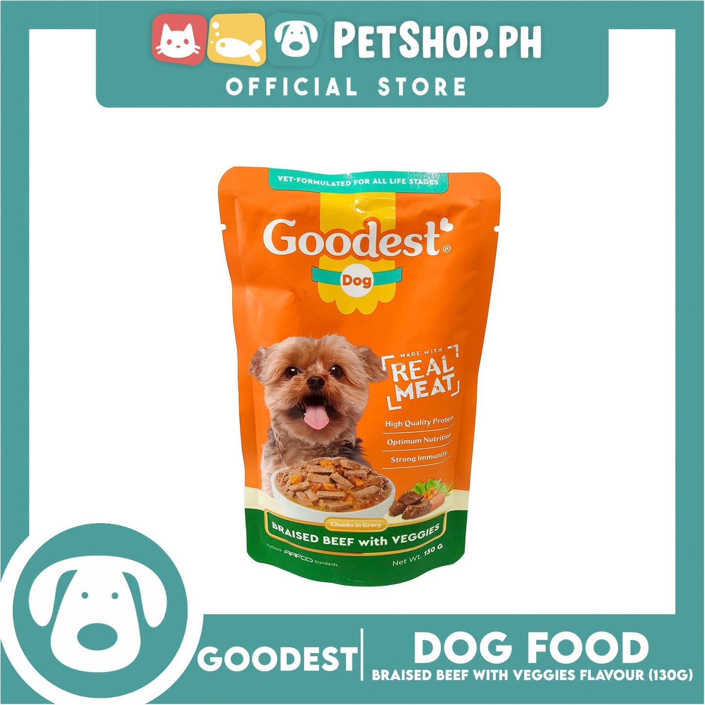 Goodest Dog Chunks in Gravy Braised Beef with Veggies 130g Wet Dog Food Pouch