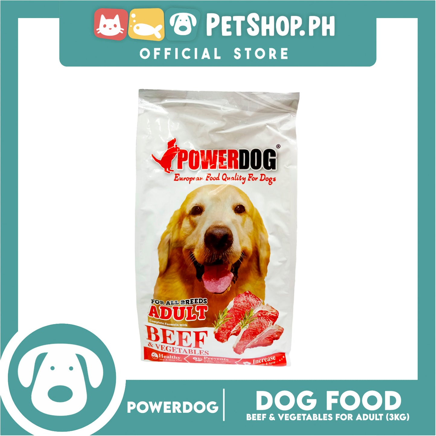 PowerDog Beef and Vegetables for All Breeds Adult 3kgs Dry Dog Food