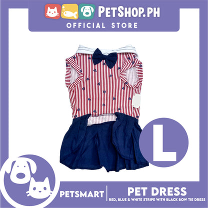 Pet Dress Red, Blue and White Stripe with Black Bow Tie Design DG-CTN184L (Large)