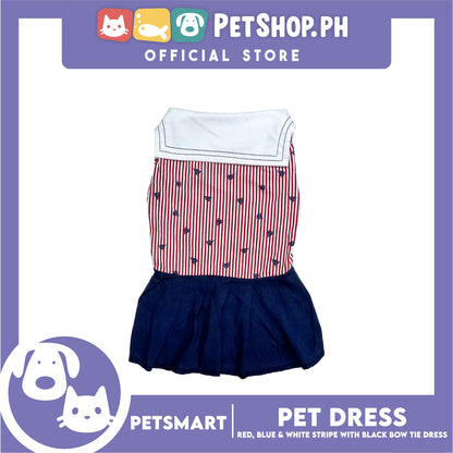 Pet Dress Red, Blue and White Stripe with Black Bow Tie Design DG-CTN184S (Small)