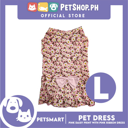 Pet Dress Pink Daisy Print with Pink Ribbon Design DG-CTN187L (Large)