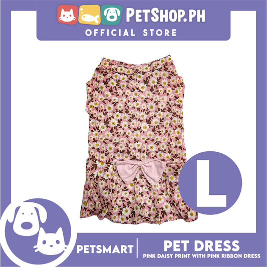 Pet Dress Pink Daisy Print with Pink Ribbon Design DG-CTN187L (Large)