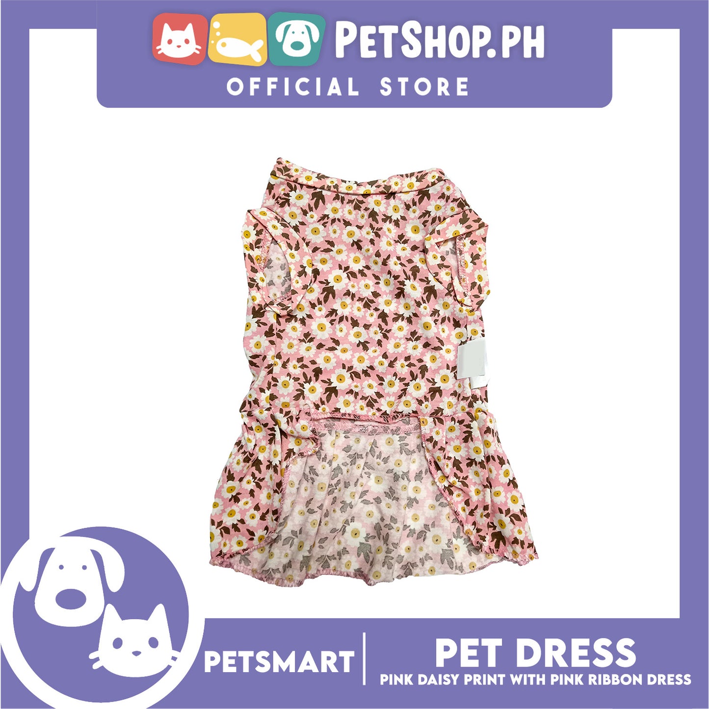 Pet Dress Pink Daisy Print with Pink Ribbon Design DG-CTN187L (Large)