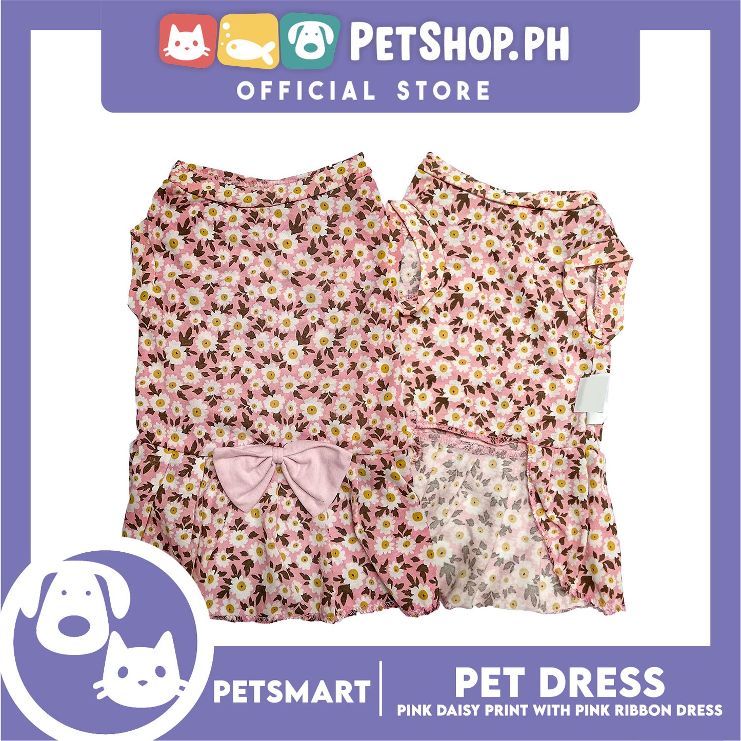 Pet Dress Pink Daisy Print with Pink Ribbon Design DG-CTN187L (Large)