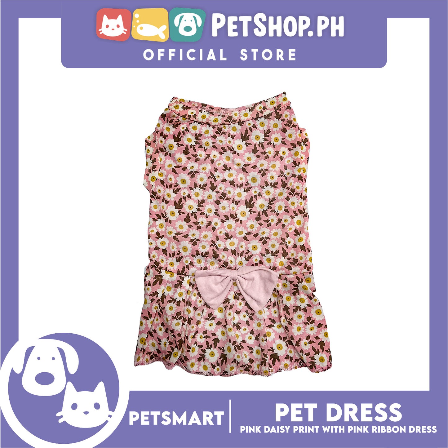 Pet Dress Pink Daisy Print with Pink Ribbon Design DG-CTN187M (Medium)