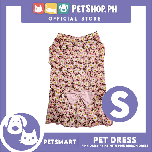 Pet Dress Pink Daisy Print with Pink Ribbon Design DG-CTN187S (Small)