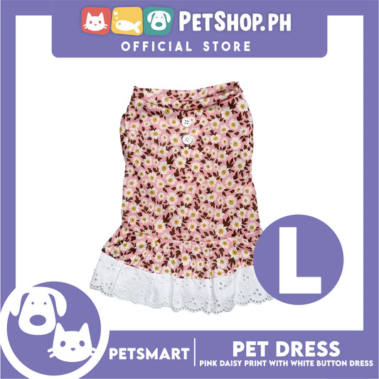 Pet Dress Pink Daisy Print with White Button Design DG-CTN186L (Large)