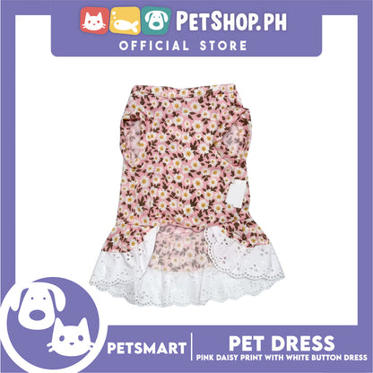 Pet Dress Pink Daisy Print with White Button Design DG-CTN186L (Large)