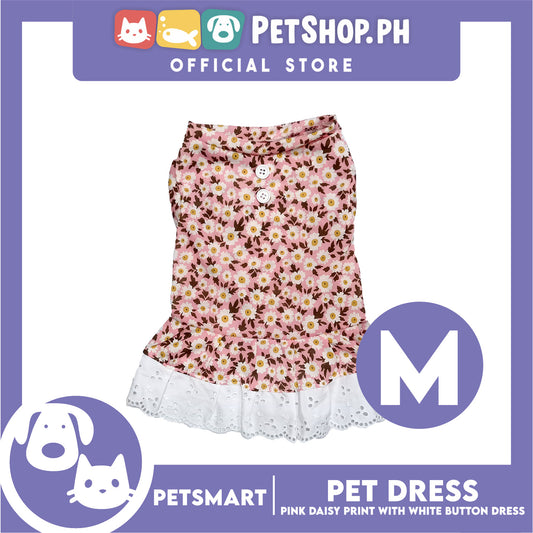 Pet Dress Pink Daisy Print with White Button Design DG-CTN186M (Medium)