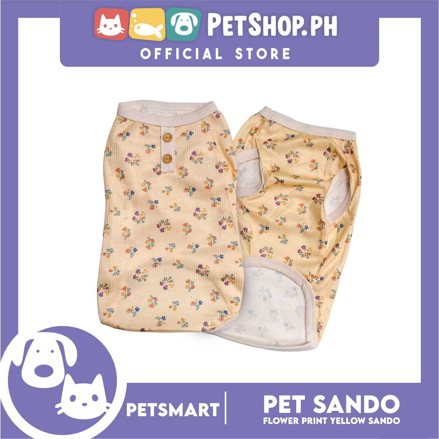 Pet Sando Flower Design Yellow (Medium) for dogs and cats