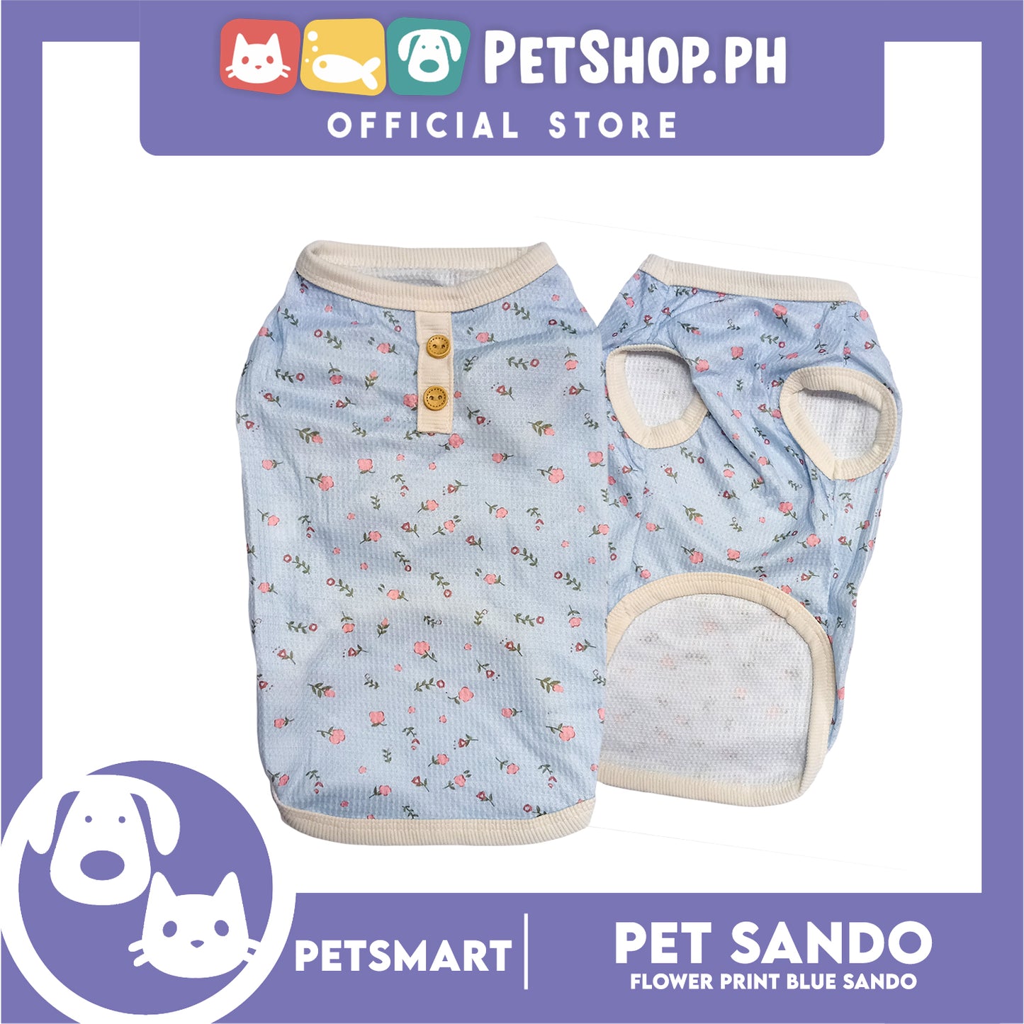 Pet Sando Flower Design Blue (Medium) for dogs and cats