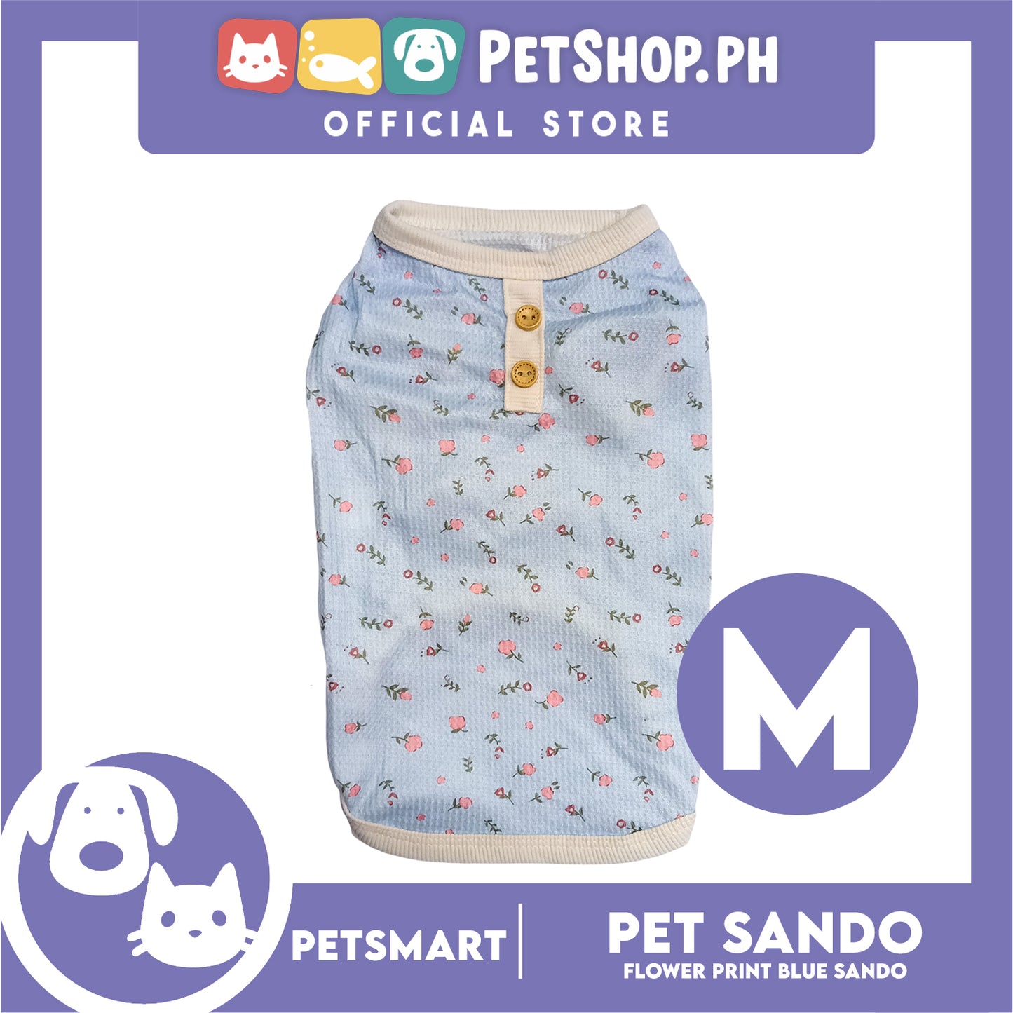 Pet Sando Flower Design Blue (Medium) for dogs and cats