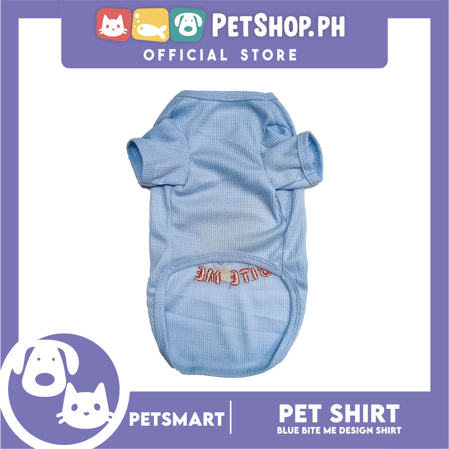 Pet Shirt Blue Color Bite Me Design (Medium) for Cats and Dogs