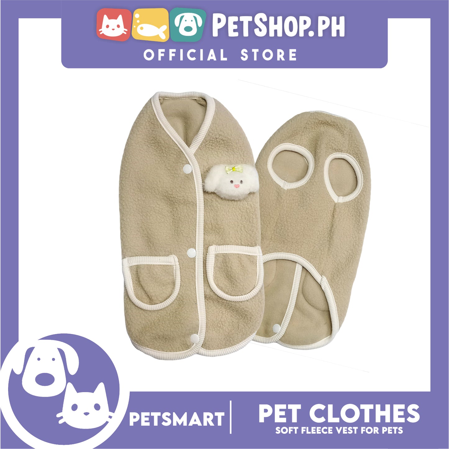 Pet Clothes Bunny Soft Fleece Vest Sando Shirt Brown (Large) for Cats and Dogs