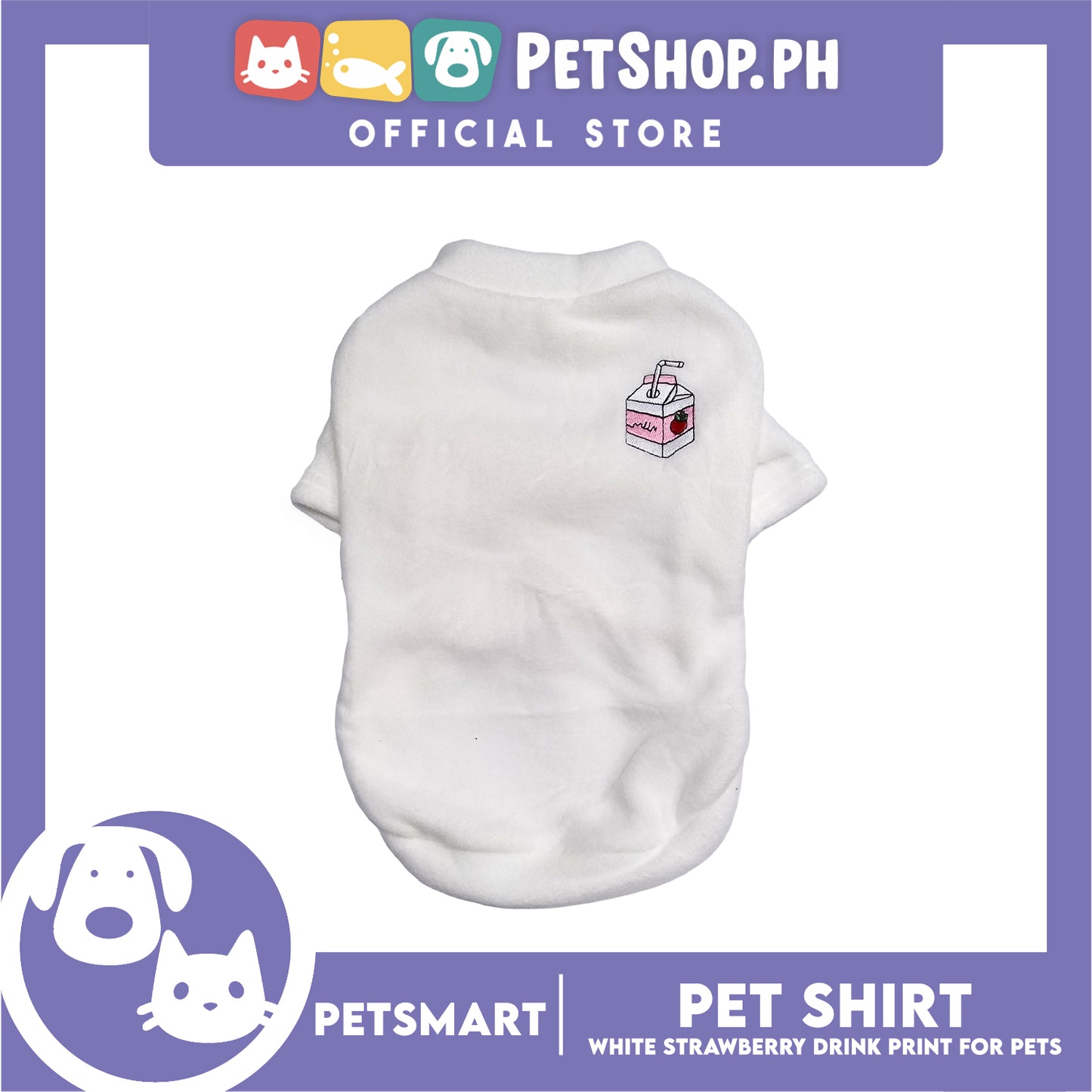 Pet Shirt White Strawberry Drink Design (Medium) for Cats and Dogs Pet Clothes