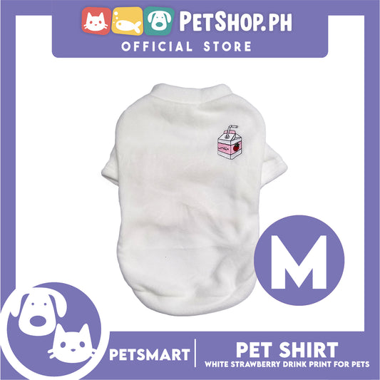Pet Shirt White Strawberry Drink Design (Medium) for Cats and Dogs Pet Clothes